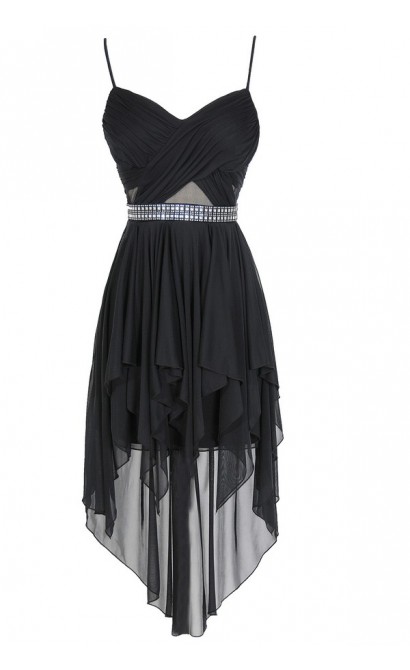 Landslide Embellished Chiffon Asymetrical Hemline Dress